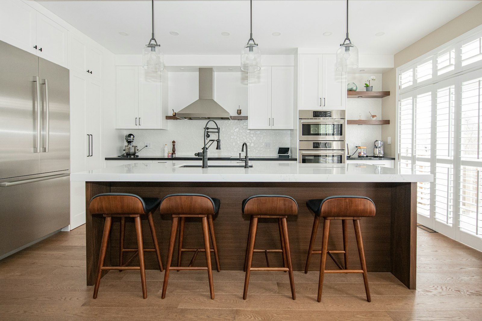 Modern kitchen with island and bar stools